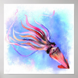 Farbenfroher Tintenfisch Schwimmen Poster-Malerei Poster