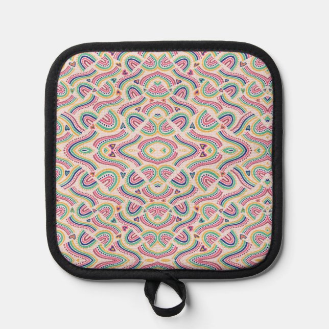 Farbenfroher Topflappen mit Mandala-Muster und sch (Vorderseite)