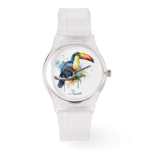 farbenfroher Toucan sitzend auf einem Zweig, anpas Armbanduhr