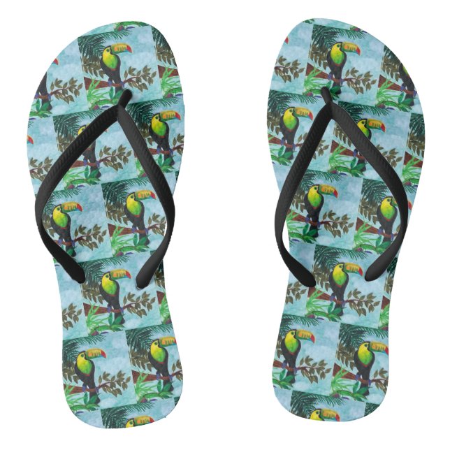 Farbenfroher Toucan Tropenwald Flip Flops (Fußbett)