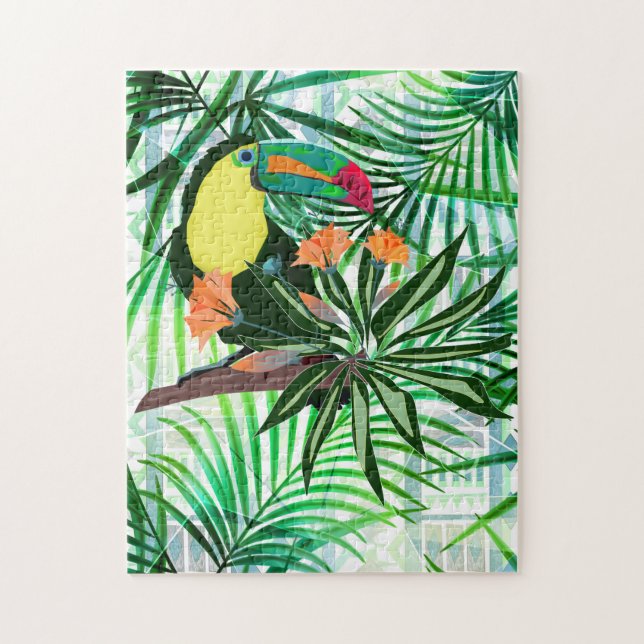 Farbenfroher Toucan und Blume. Puzzle (Vertikal)