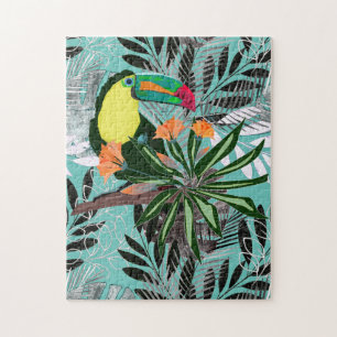 Farbenfroher Toucan und Blume. Puzzle