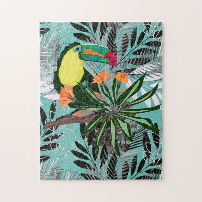 Farbenfroher Toucan und Blume. Puzzle (Vertikal)