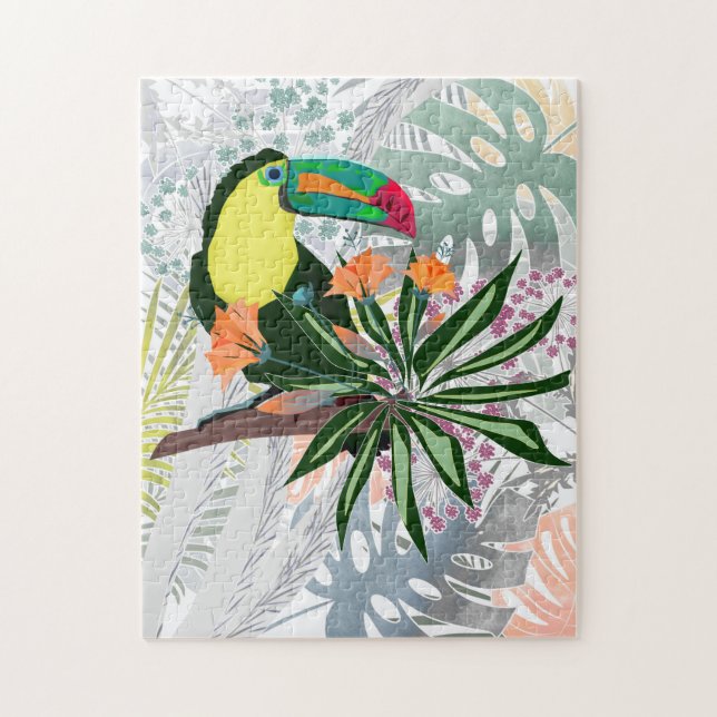 Farbenfroher Toucan und Blume. Puzzle (Vertikal)