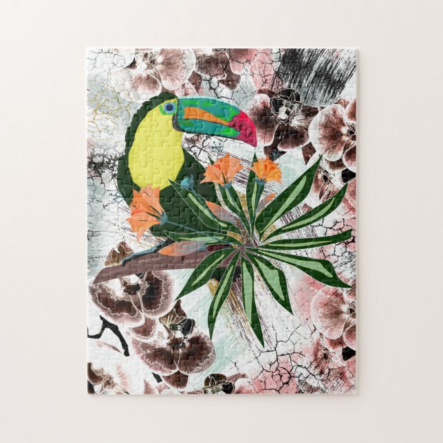 Farbenfroher Toucan und Blume. Puzzle (Vertikal)