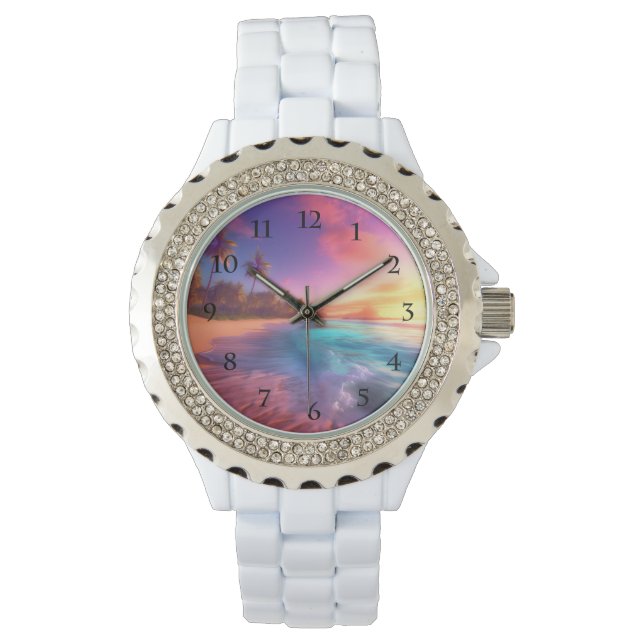 Farbenfroher Traumstrand Armbanduhr (Vorderseite)