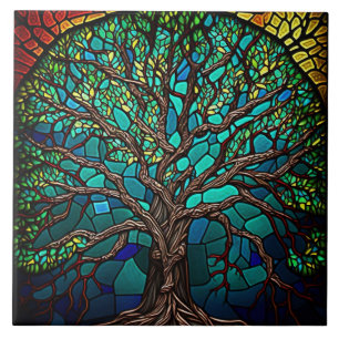 Farbenfroher Tree of Life Keramik Tile Fliese