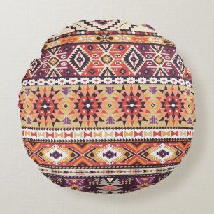 Farbenfroher tribaler Stil, lebendiges nahtloses M Rundes Kissen