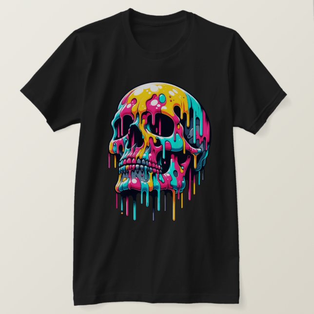 Farbenfroher Tropfkopf - Psychedelische Skull Art T-Shirt (Design vorne)