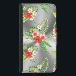 Farbenfroher tropischer Hibiskus und Silberhinterg Samsung Galaxy S5 Geldbeutel Hülle<br><div class="desc">Coole,  farbenfrohe tropische Hibiskus Blume nahtlos Muster über silbergraue metallische Druckunterlage. Silberglanz ist eine digitale Illusion und kein echter Glanz.</div>