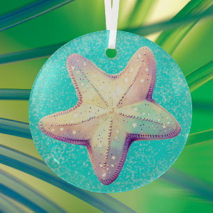 Farbenfroher tropischer Seestern Weihnachtsurlaub Ornament Aus Glas