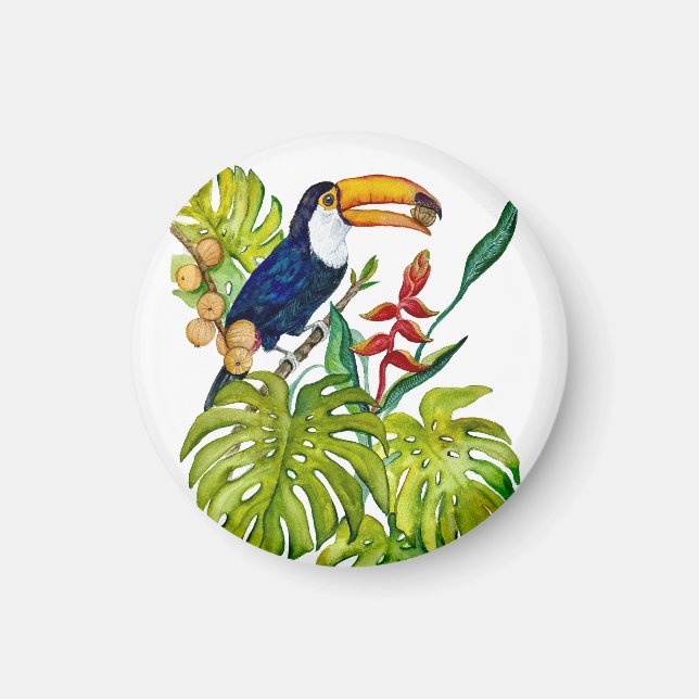 Farbenfroher Tukan Aquarell Tropenvogel Magnet (Vorne)