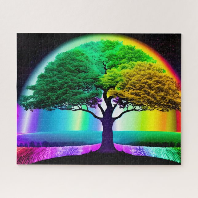 Farbenfroher und fröhlicher Regenbogenbaum des Leb Puzzle (Horizontal)