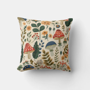 Farbenfroher Vintage-Botanischer Pilz Kissen