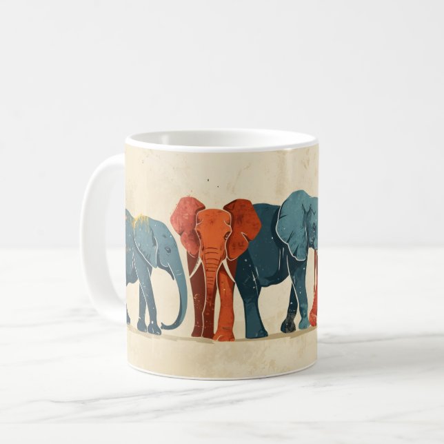 Farbenfroher Vintage-Elefant Kaffeetasse (Vorderseite Links)