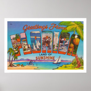 Farbenfroher Vintage-Florida-Grußdruck Poster