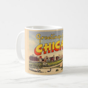 Farbenfroher Vintage-Gruß aus Chicago Kaffeetasse