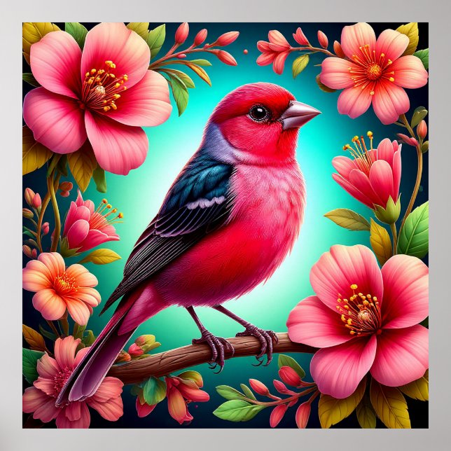 Farbenfroher Vogel auf dem Zweig Poster (Vorne)