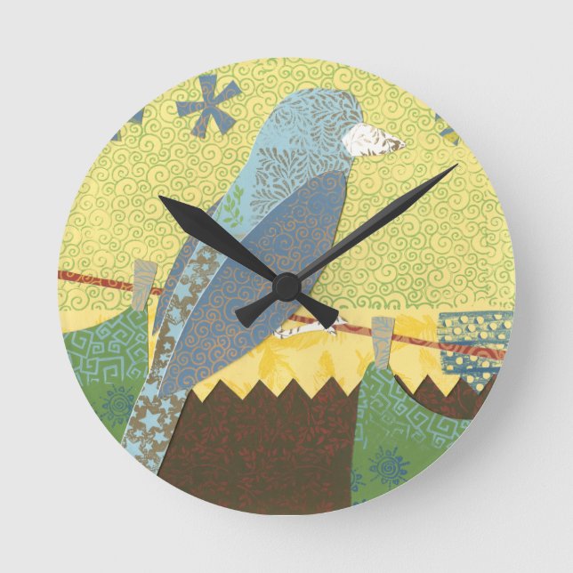 Farbenfroher Vogel auf einem Wirt Runde Wanduhr (Vorderseite)