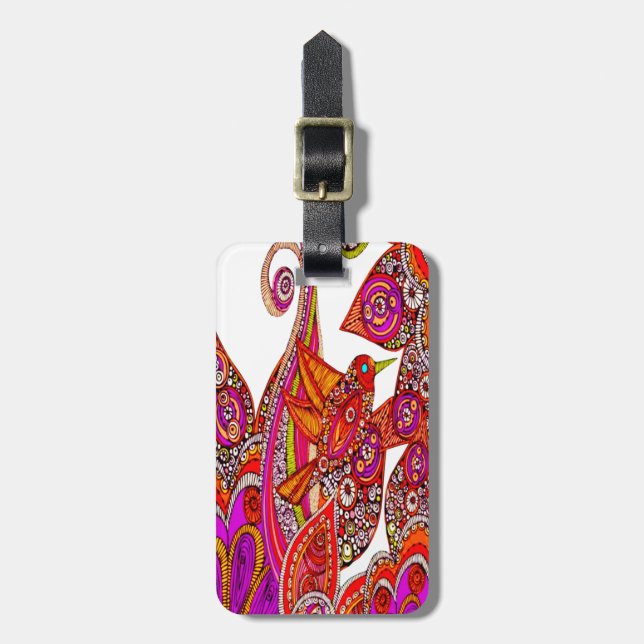Farbenfroher Vogel des Paradieses, weißer Gepäckan Gepäckanhänger (Vorderseite vertikal)
