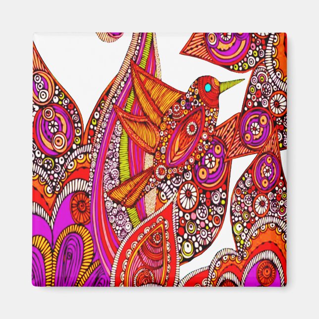 Farbenfroher Vogel des Paradieses Weißes Magnet (Vorne)