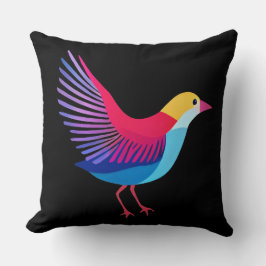 Farbenfroher Vogel im schwarzen Hintergrund Kissen