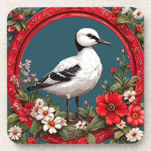 Farbenfroher Vogel mit floralem Rahmen Getränkeuntersetzer