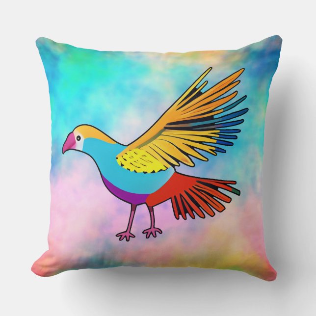 Farbenfroher Vogel mit gefleckten Flügeln Kissen (Vorderseite)