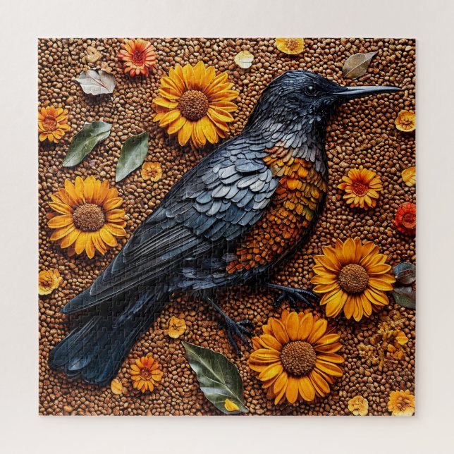 Farbenfroher Vogel mit Sonnenblumen Puzzle (Vertikal)