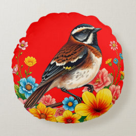 Farbenfroher Vogel unter Blume Rundes Kissen