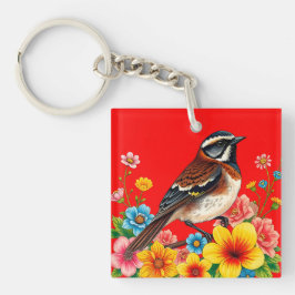 Farbenfroher Vogel unter Blume Schlüsselanhänger