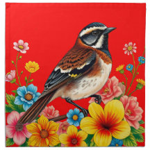 Farbenfroher Vogel unter Blume