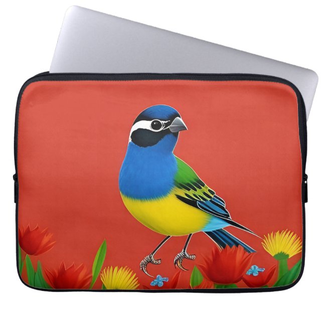 Farbenfroher Vogel unter lebhaften Blume Laptopschutzhülle (Vorderseite)