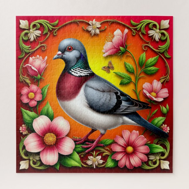 Farbenfroher Vogel unter lebhaften Blume Puzzle (Vertikal)