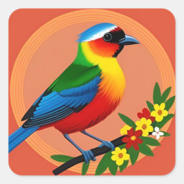 Farbenfroher Vogel unter lebhaften Blume Quadratischer Aufkleber