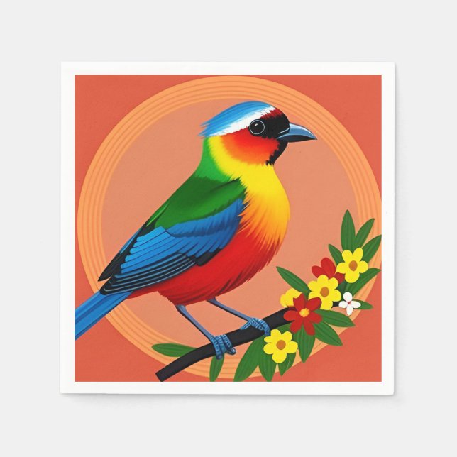 Farbenfroher Vogel unter lebhaften Blume Serviette (Vorderseite)
