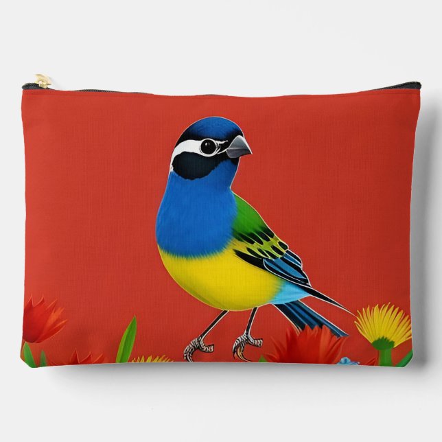 Farbenfroher Vogel unter lebhaften Blume Zubehörtasche (Vorderseite)
