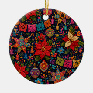 Farbenfroher Volkskunst-Weihnachts-Keramikschmuck Keramik Ornament
