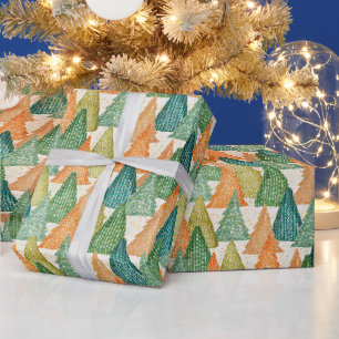 Farbenfroher Wald von Evergreen Weihnachtsbaumen Geschenkpapier