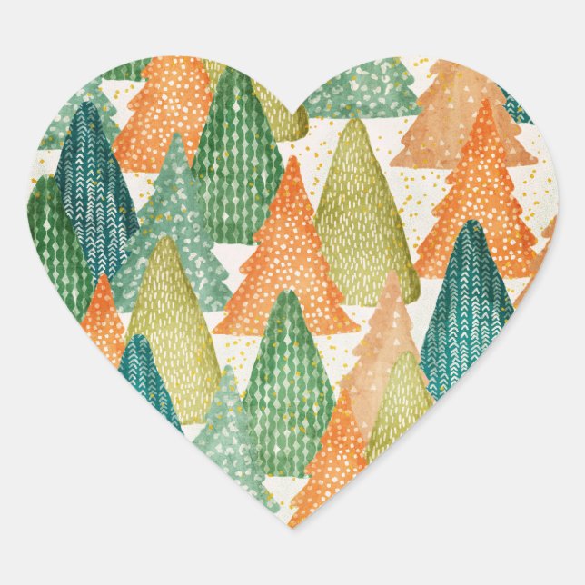 Farbenfroher Wald von Evergreen Weihnachtsbaumen Herz-Aufkleber (Vorderseite)