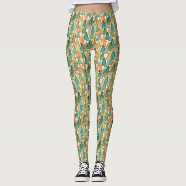Farbenfroher Wald von Evergreen Weihnachtsbaumen Leggings (Vorderseite)