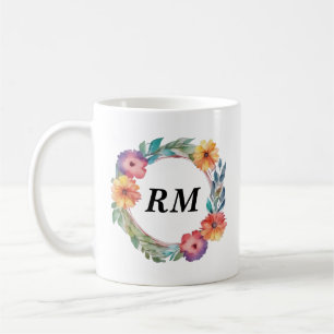 Farbenfroher Wasserfarbe-Rund-Blumenrahmen Kaffeetasse