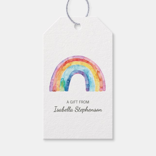 Farbenfroher Wasserfarben-Regenbogen Minimalist Geschenkanhänger (Vorderseite)