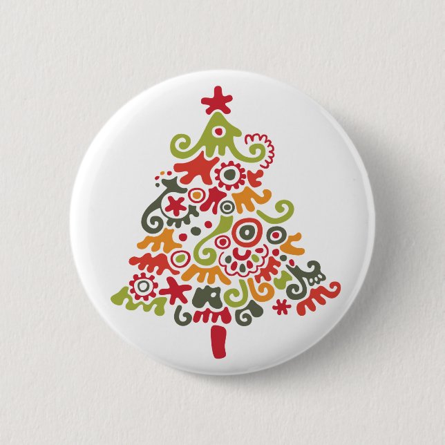 Farbenfroher Weihnachtsbaum Button (Vorderseite)