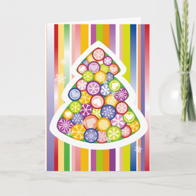 Farbenfroher Weihnachtsbaum Feiertagskarte (Vorderseite)