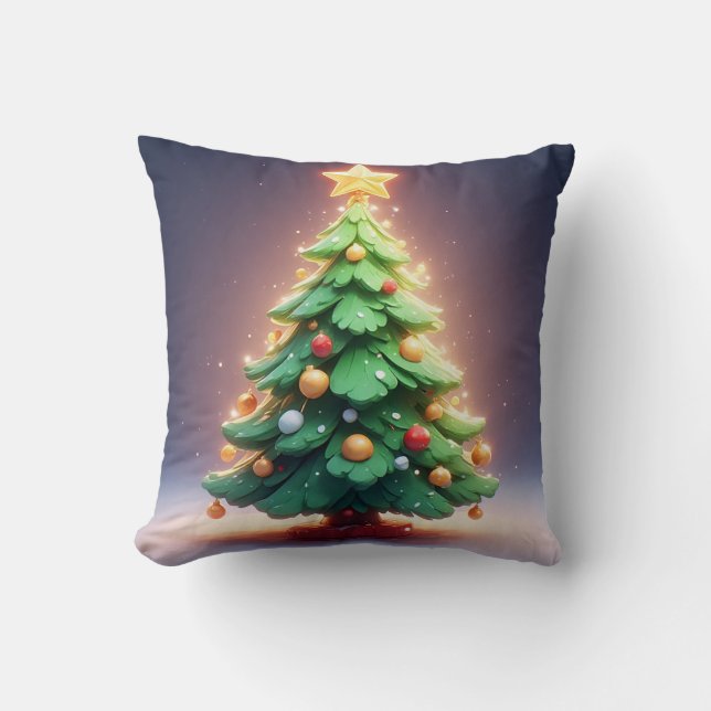 Farbenfroher Weihnachtsbaum mit Lichtern dekoriert Kissen (Vorderseite)