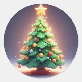 Farbenfroher Weihnachtsbaum mit Lichtern dekoriert Runder Aufkleber