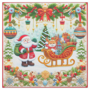 Farbenfroher Weihnachtsstickerei-Look mit Santa Stoff