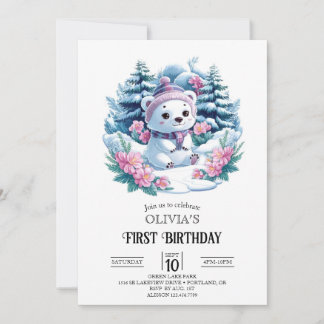 Farbenfroher Whimsy Polar Bär 1. Geburtstag digita Einladung