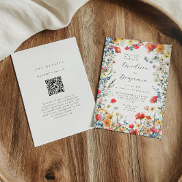 Farbenfroher Wildblumen QR-Code Hochzeit Einladung